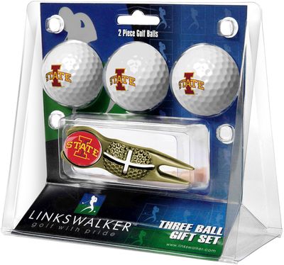 Iowa State Cyclones 3 Golf Ball And Gold Crosshair Divot Tool Gift Pack