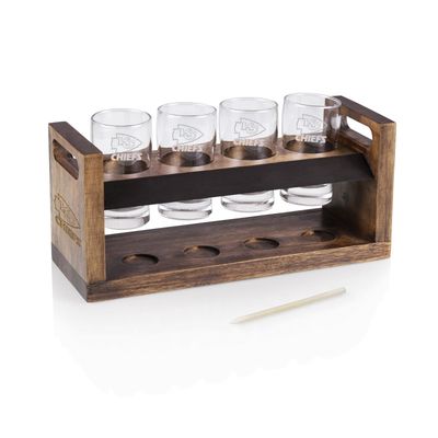 Kansas City Chiefs Craft Beer Flight Beverage Sampler - Acacia Wood