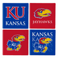 Kansas Jayhawks 4 Piece Coaster Set with Wood Caddy