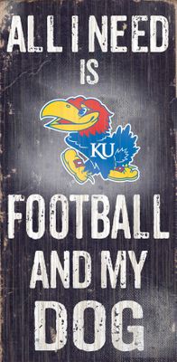 Kansas Jayhawks Wood Sign - Football and Dog 6x12
