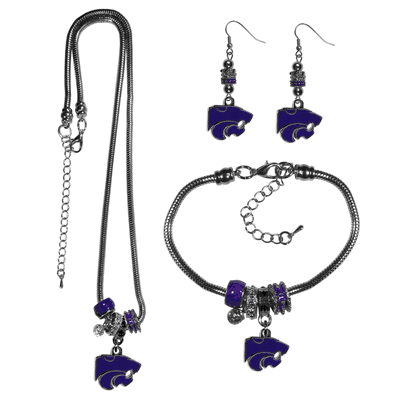 Kansas St. Wildcats Euro Bead Jewelry 3 piece Set