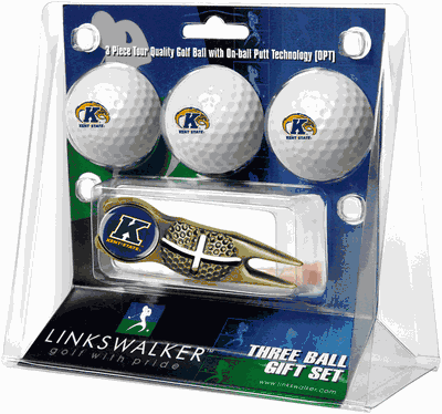 Kent State Golden Flashes - Gold Crosshair Divot Tool 3 Ball Gift Pack