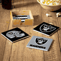 Las Vegas Raiders 4 Piece Coaster Set with Wood Caddy