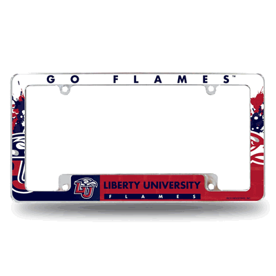 Liberty Flames Primary 12" x 6" Chrome Automotive License Plate Frame