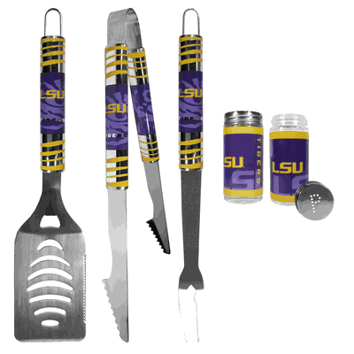 LSU Tigers 3 Piece Tailgate BBQ Set with Salt and Pepper Shakers