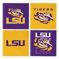 LSU Tigers 4 Piece Coaster Set with Wood Caddy LSU Tigers 4 Piece Coaster Set with Wood Caddy