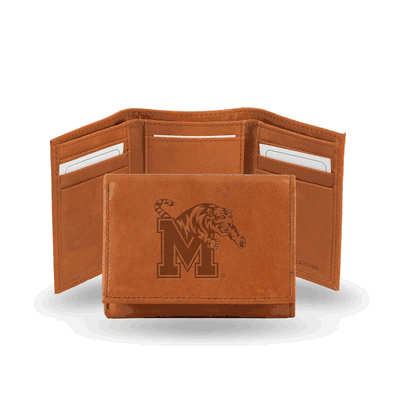 Memphis Tigers Brown Embossed Genuine Leather Tri-Fold Wallet