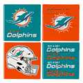 Miami Dolphins 4 Piece Coaster Set with Wood Caddy Miami Dolphins 4 Piece Coaster Set with Wood Caddy