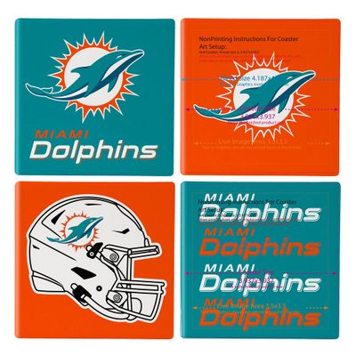 Miami Dolphins 4 Piece Coaster Set with Wood Caddy