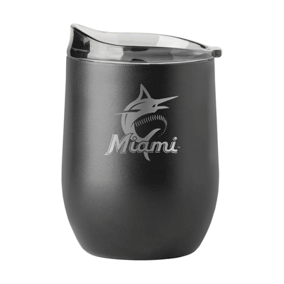 Miami Marlins 16oz Black Etch Powder Coat Curved Beverage Tumbler