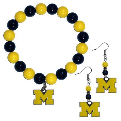 Michigan Wolverines Fan Bead Earrings and Bracelet Set