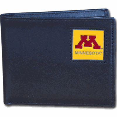 Minnesota Golden Gophers Leather Bi-fold Wallet Packaged in Gift Box