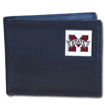 Mississippi St. Bulldogs Leather Bi-fold Wallet Packaged in Gift Box