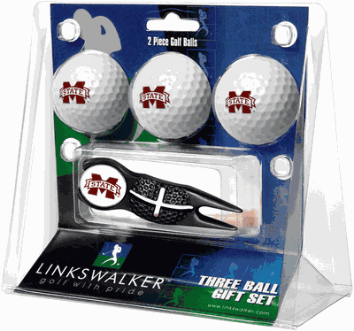 Mississippi State Bulldogs 3 Golf Ball And Black Crosshair Divot Tool Gift Pack