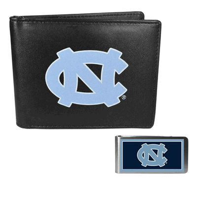 N. Carolina Tar Heels Leather Bi-fold Wallet & Color Money Clip