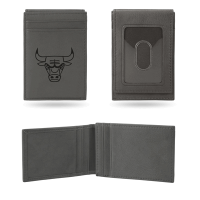 NBA Basketball Chicago Bulls Gray Laser Engraved Front Pocket Wallet