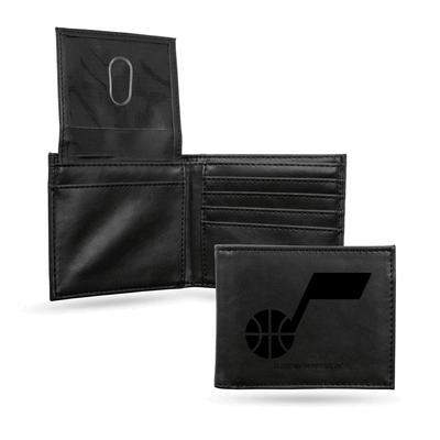 NBA Basketball Utah Jazz Black Laser Engraved Billfold Wallet