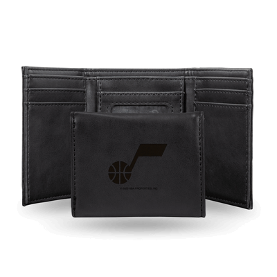 NBA Basketball Utah Jazz Black Laser Engraved Faux Leather Trifold