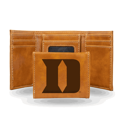 NCAA Duke Blue Devils Brown Laser Engraved Faux Leather Trifold