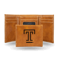 NCAA Temple Owls Standard Brown Laser Engraved Faux Leather Trifold