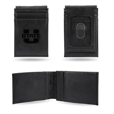 NCAA Utah State Aggies Black Laser Engraved Front Pocket Wallet
