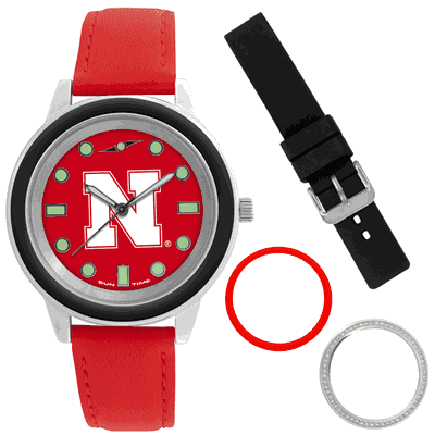 Nebraska Cornhuskers Colors Stainless Steel Interchangeable Bezel Watch Gift Set