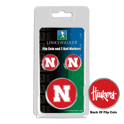 Nebraska Cornhuskers Flip Decision Coin and 2 Golf Ball Marker Pack