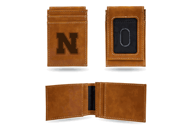 Nebraska University Laser Engraved Brown Front Pocket Wallet