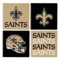 New Orleans Saints 4 Piece Coaster Set with Wood Caddy