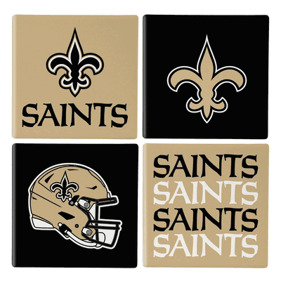 New Orleans Saints 4 Piece Coaster Set with Wood Caddy