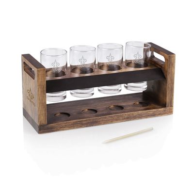New Orleans Saints Craft Beer Flight Beverage Sampler - Acacia Wood