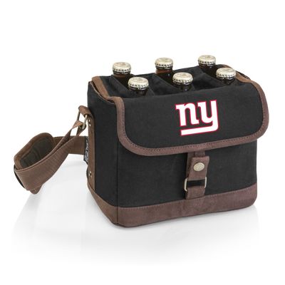 New York Giants Beer Caddy Cooler Tote with Opener - Black with Brown Accents