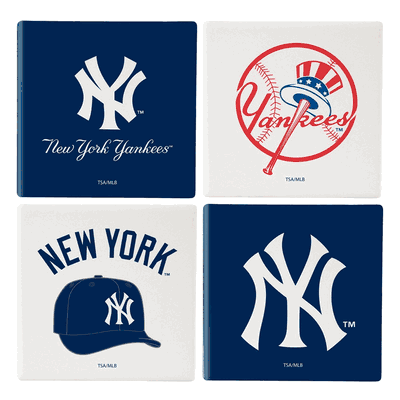 New York Yankees 4 Piece Coaster Set with Wood Caddy
