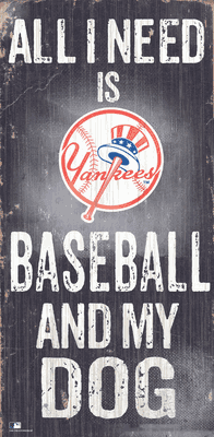 New York Yankees 6x12 Baseball and Dog Design Wood Sign