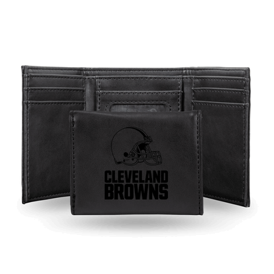 NFL Cleveland Browns Black Laser Engraved Faux Leather Trifold