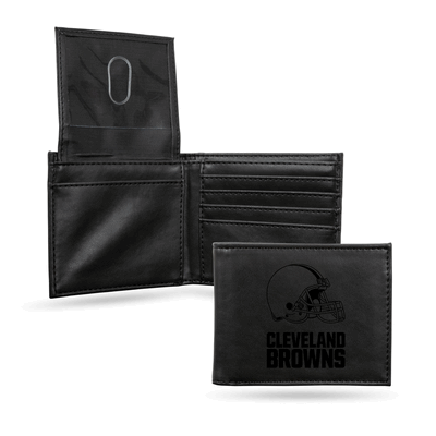 NFL Football Cleveland Browns Black Laser Engraved Billfold Wallet