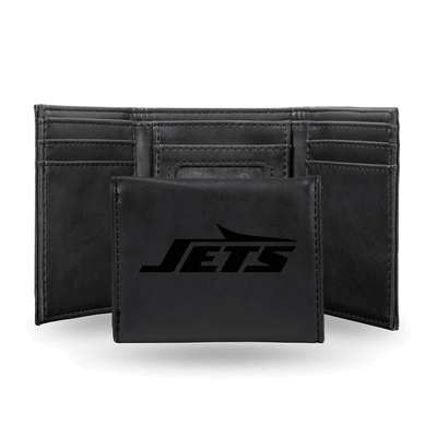 NFL Football New York Jets Black Laser Engraved Faux Leather Trifold