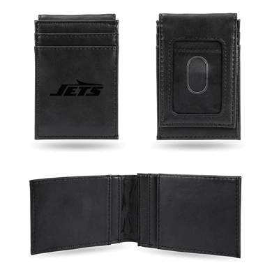 NFL Football New York Jets Black Laser Engraved Front Pocket Wallet
