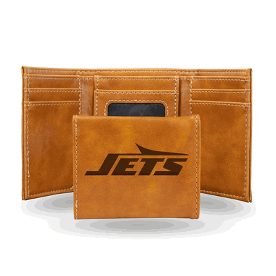 NFL Football New York Jets Brown Laser Engraved Faux Leather Trifold