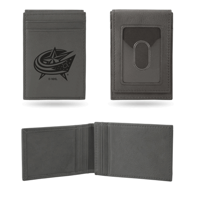 NHL Columbus Blue Jackets Gray Laser Engraved Front Pocket Wallet