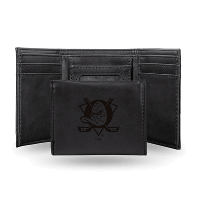 NHL Hockey Anaheim Ducks Black Laser Engraved Faux Leather Trifold