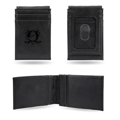 NHL Hockey Anaheim Ducks Black Laser Engraved Front Pocket Wallet