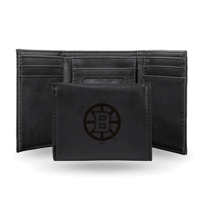NHL Hockey Boston Bruins Black Laser Engraved Faux Leather Trifold