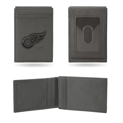 NHL Hockey Detroit Red Wings Gray Laser Engraved Front Pocket Wallet