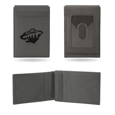 NHL Hockey Minnesota Wild Gray Laser Engraved Front Pocket Wallet