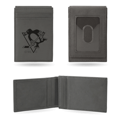 NHL Pittsburgh Penguins Gray Laser Engraved Front Pocket Wallet