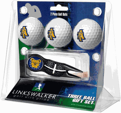 North Carolina A&T Aggies 3 Golf Ball And Black Crosshair Divot Tool Gift Pack