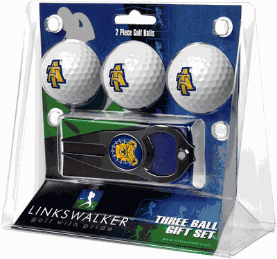 North Carolina A&T Aggies 3 Golf Ball And Black Hat Trick Divot Tool Gift Pack