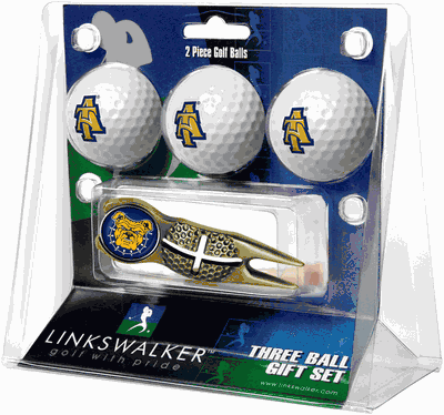 North Carolina A&T Aggies 3 Golf Ball And Gold Crosshair Divot Tool Gift Pack