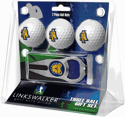 North Carolina A&T Aggies 3 Golf Ball And Silver Hat Trick Divot Tool Gift Pack